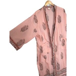 Handprint Robe One Size Peach Block Print Cotton Kimono Swim Cover Open Front